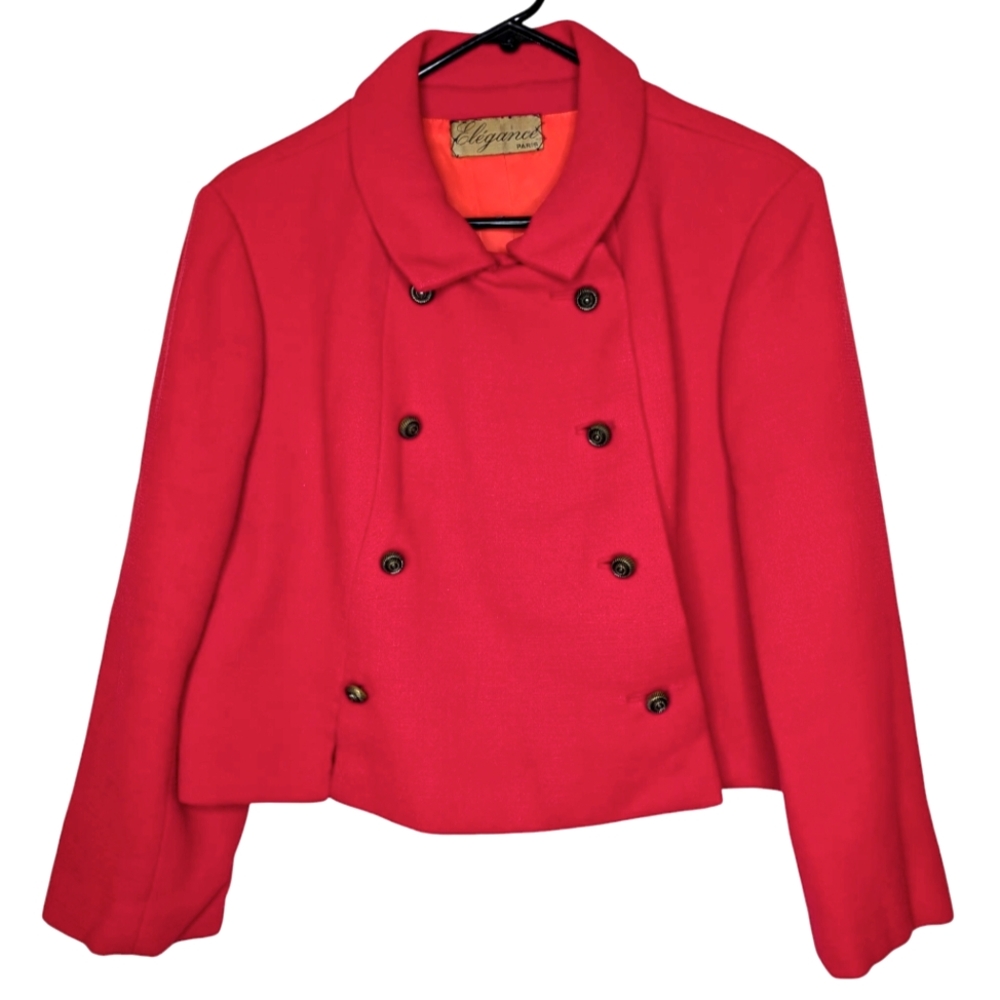 Elegance Paris Elysee Fabrics Red Asymmetrical Blazer *With Flaws Size Medium